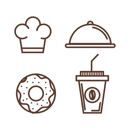 Hand drawn food related items over white background vector illustration
