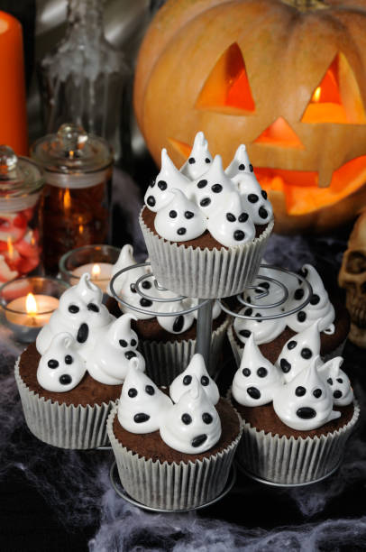 istock Chocolate muffin   with ghost  meringues 853899550