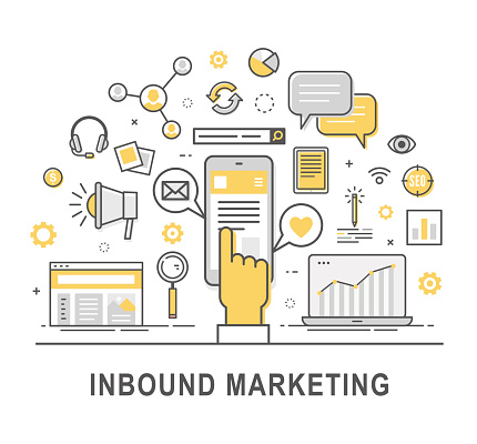 Inbound marketing vector with thin line vector icons.