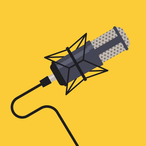 Studio microphone. Studio microphone vector with ware. Flat illustration. podcasting illustrations stock illustrations