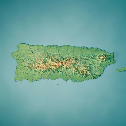 3D Render of a Topographic Map of Puerto Rico.\nAll source data is in the public domain.\nColor texture: Made with Natural Earth. \nhttp://www.naturalearthdata.com/downloads/10m-raster-data/10m-cross-blend-hypso/\nRelief texture and Rivers: SRTM data courtesy of USGS. URL of source image: \nhttps://e4ftl01.cr.usgs.gov//MODV6_Dal_D/SRTM/SRTMGL1.003/2000.02.11/N17W066.SRTMGL1.2.jpg\nhttps://e4ftl01.cr.usgs.gov//MODV6_Dal_D/SRTM/SRTMGL1.003/2000.02.11/N18W067.SRTMGL1.2.jpg\nhttps://e4ftl01.cr.usgs.gov//MODV6_Dal_D/SRTM/SRTMGL1.003/2000.02.11/N18W066.SRTMGL1.2.jpg\nWater texture: SRTM Water Body SWDB:\nhttps://dds.cr.usgs.gov/srtm/version2_1/SWBD/