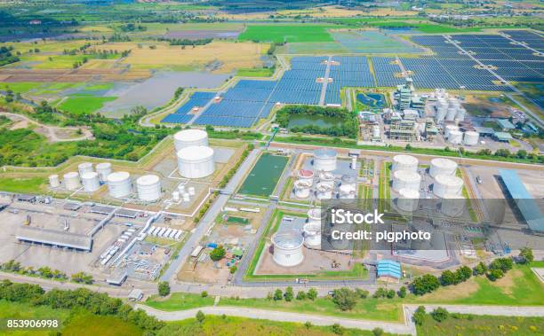 Aerial View Oil Depot Stock Photo - Download Image Now - Solar Panel, Oil Pump, Refinery