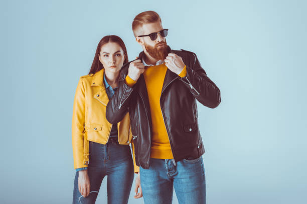 istock fashionable couple in leather jackets 853907598