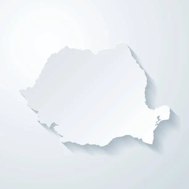 Vector illustration of Romania map with paper cut effect on blank background