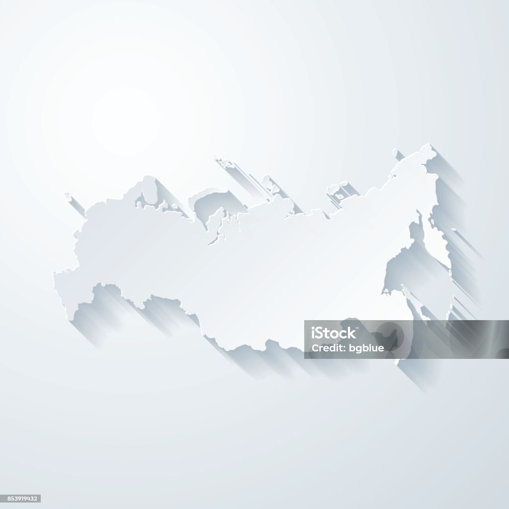 Russia map with paper cut effect on blank background - Royalty-free Mapa arte vetorial