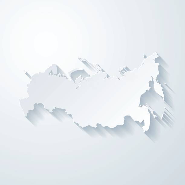 ilustrações de stock, clip art, desenhos animados e ícones de russia map with paper cut effect on blank background - russia