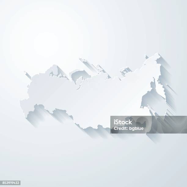 Russia Map With Paper Cut Effect On Blank Background - Arte vetorial de stock e mais imagens de Mapa