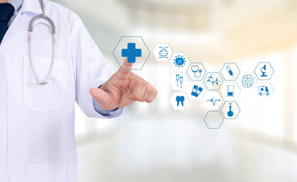 istock Medicine health care professional doctor  hand working with modern computer interface technology 853920160