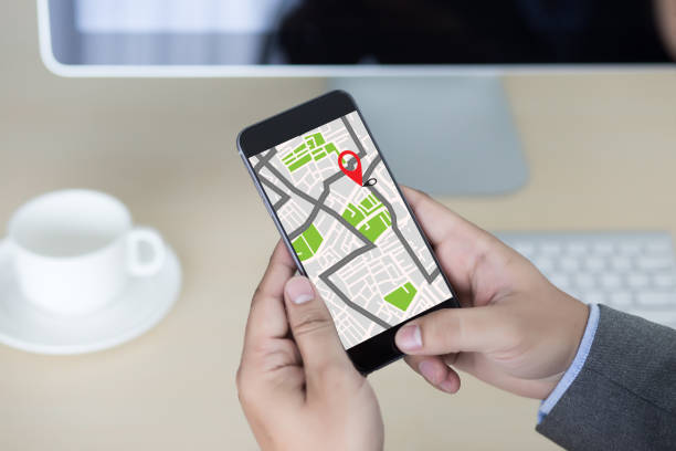 istock GPS Map to Route Destination network connection Location Street Map with GPS Icons  Navigation 853920314