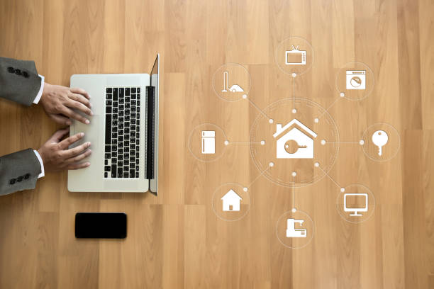 istock system app Remote home control system on phone Real estate concept 853920388