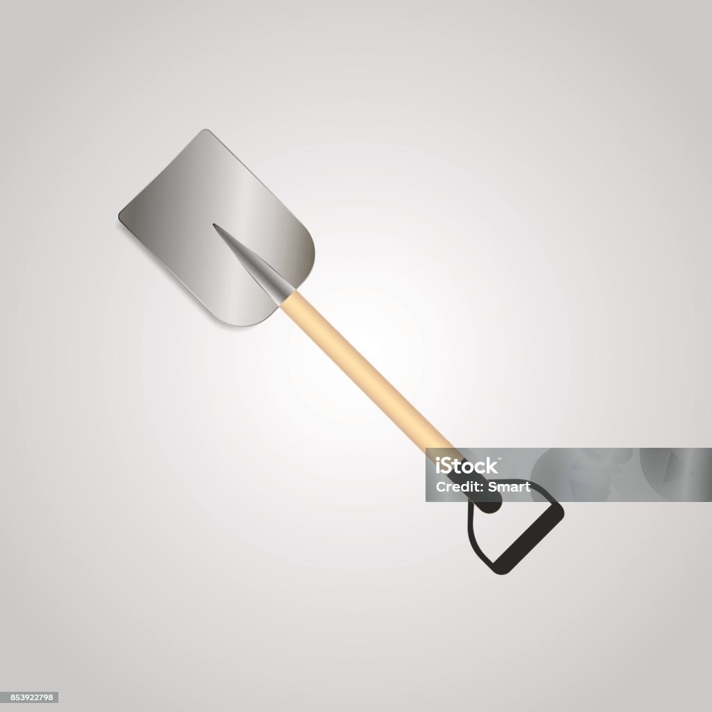 Shovel or rabbler with yellow handle icon on grey background Brick stock vector