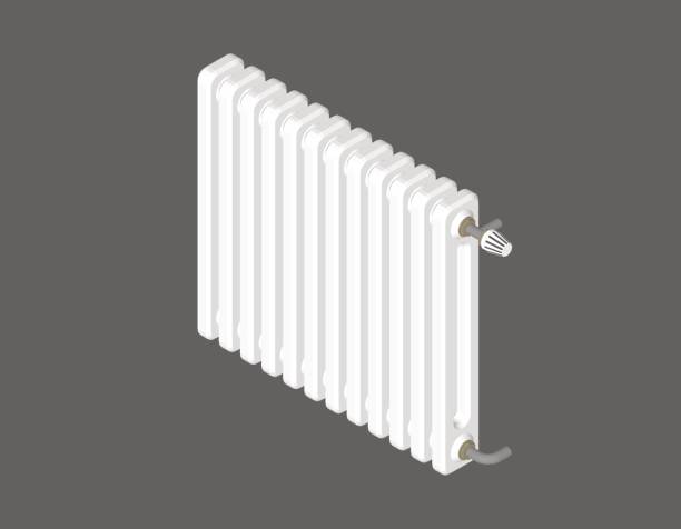 illustrazioni stock, clip art, cartoni animati e icone di tendenza di radiatore riscaldante. isolato su sfondo grigio. illustrazione vettoriale 3d. - radiator