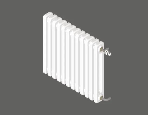 Vector illustration of Heating radiator. Isolated on grey background. 3d Vector illustration.