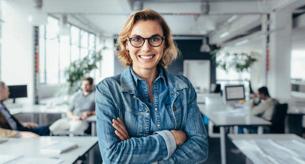 istock Happy female executive with arms crossed 853926696