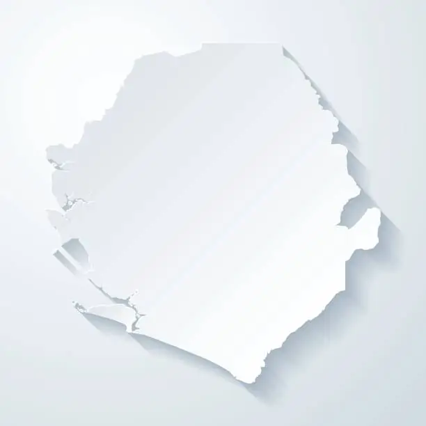 Vector illustration of Sierra Leone map with paper cut effect on blank background