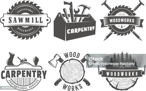 Woodwork And Carpentry Logos Stock Illustration - Download Image Now - Carpenter, Logo, Carpentry