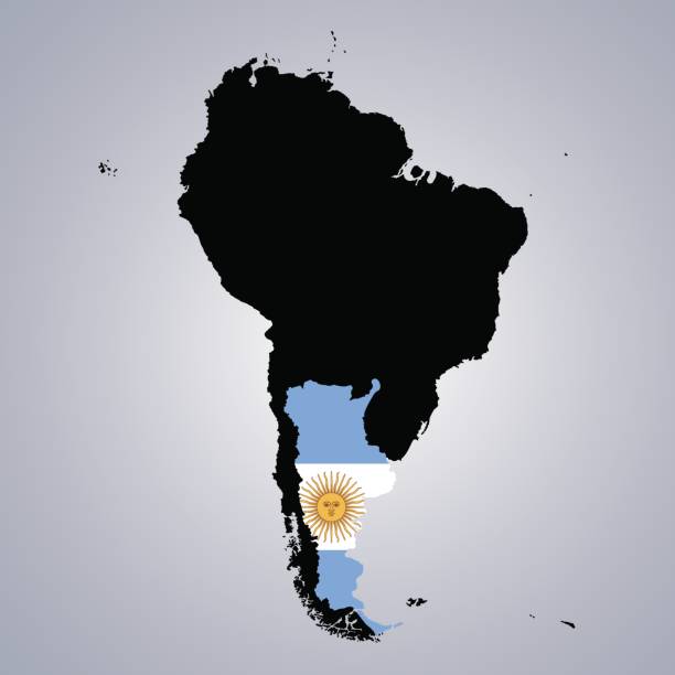 istock Territory and flag of Argentina on South America map on grey background 853935534