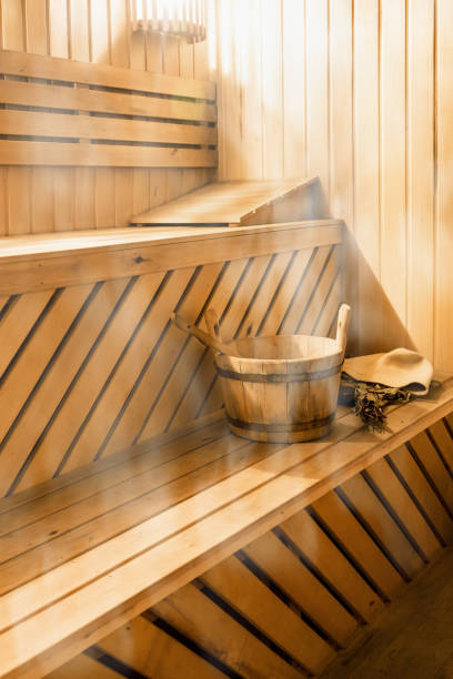 istock wooden sauna cabin with sauna accessories 853938010