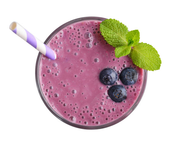 istock Glass of blueberry milkshake 853938154