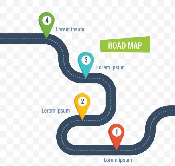 Vector illustration of Road map with colorful bright marks markers and road