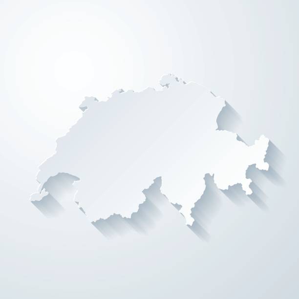 карта швейцарии с эффектом вырезания бумаги на пустом фоне - switzerland stock illustrations