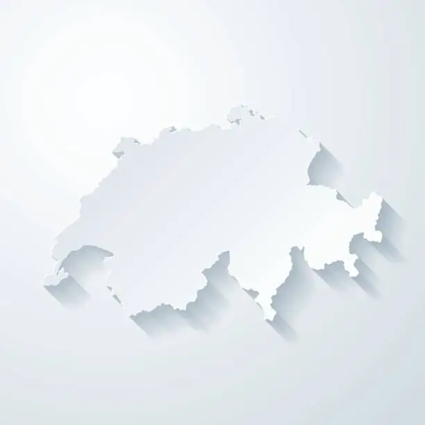 Vector illustration of Switzerland map with paper cut effect on blank background