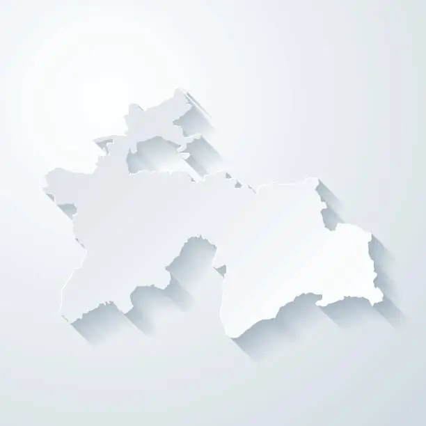 Vector illustration of Tajikistan map with paper cut effect on blank background
