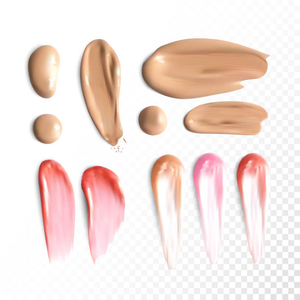istock Collection of various foundation and lipstick Smears on white background 853944884