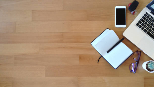 istock Top view of office desk 853947692