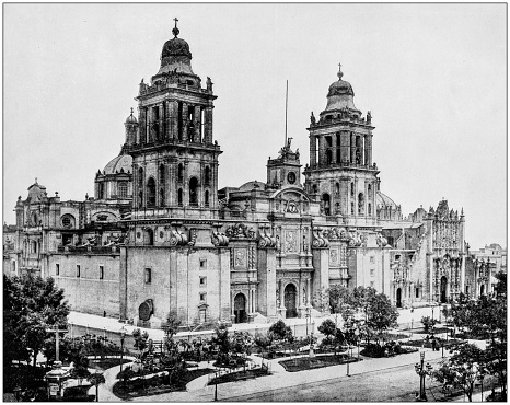 Antique photograph of World's famous sites: Cathedral, Mexico City, Mexico
