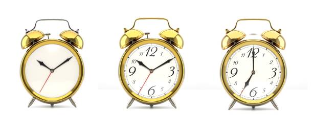 istock Set of 4 golden alarm clocks 853951440