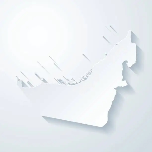 Vector illustration of United Arab Emirates map with paper cut effect - Blank background