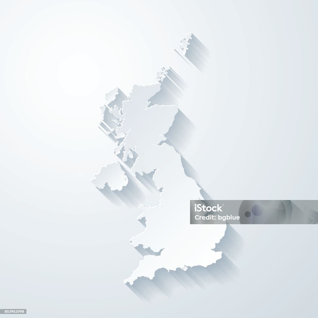 United Kingdom map with paper cut effect on blank background Map of United Kingdom with a realistic paper cut effect isolated on white background. Vector Illustration (EPS10, well layered and grouped). Easy to edit, manipulate, resize or colorize. Please do not hesitate to contact me if you have any questions, or need to customise the illustration. http://www.istockphoto.com/bgblue/ UK stock vector