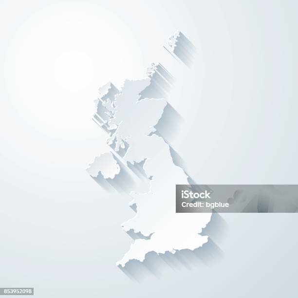 United Kingdom Map With Paper Cut Effect On Blank Background Stock Illustration - Download Image Now