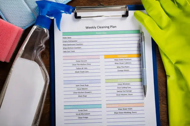 Photo of High Angle View Of Weekly Cleaning Plan Form