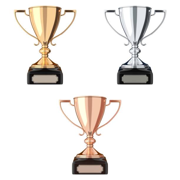 istock Golden, silver and bronze trophy set 853954642