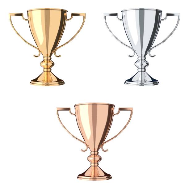 istock Golden, silver and bronze trophy set 853954852