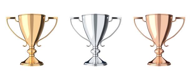 istock Golden, silver and bronze trophy set 853954938