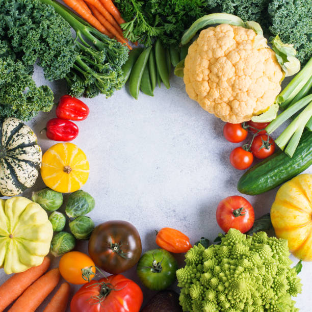 istock Top view of rainbow vegetables, autumn harvest 853955884
