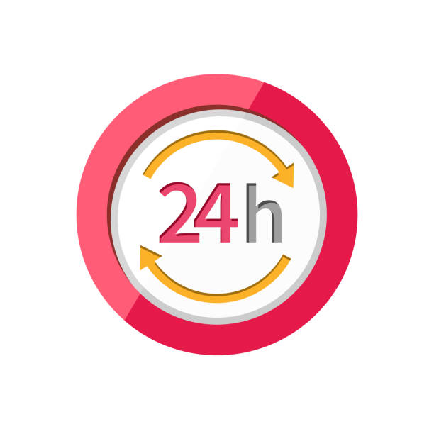 служба поддержки клиентов 24h icon - open time clock 24 hrs stock illustrations