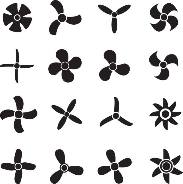 propeller oder ventilator turbine engine vektor icon set isolierten auf weißen hintergrund - propeller stock-grafiken, -clipart, -cartoons und -symbole