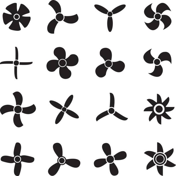 Propeller or fan turbine engine vector icon set isolated on white background vector icon set of propellers, or fans simple design propeller stock illustrations