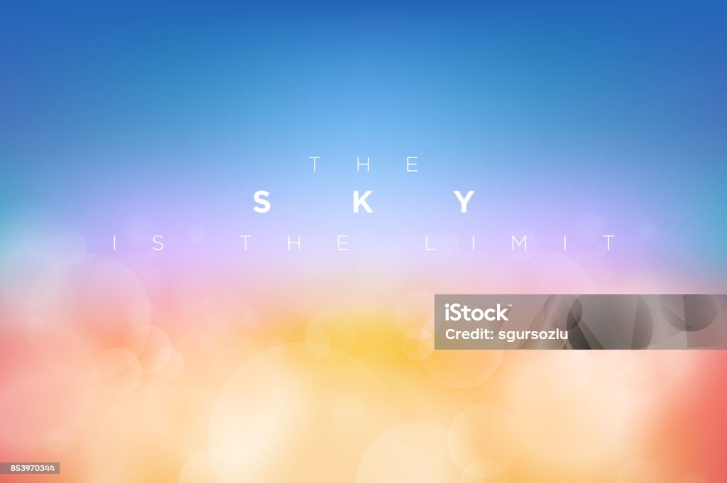 Vector cloudly clean blue sky The Sky is the Limit typographic design. Vector cloudly clean blue sky illustration. Sunset stock vector