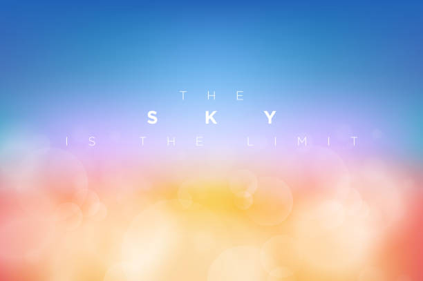 Vector cloudly clean blue sky The Sky is the Limit typographic design. Vector cloudly clean blue sky illustration. sunny day stock illustrations