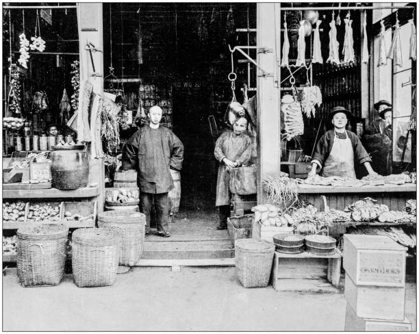 Antique photograph of World's famous sites: Chinatown, San Francisco, US Antique photograph of World's famous sites: Chinatown, San Francisco, US 1890 stock illustrations