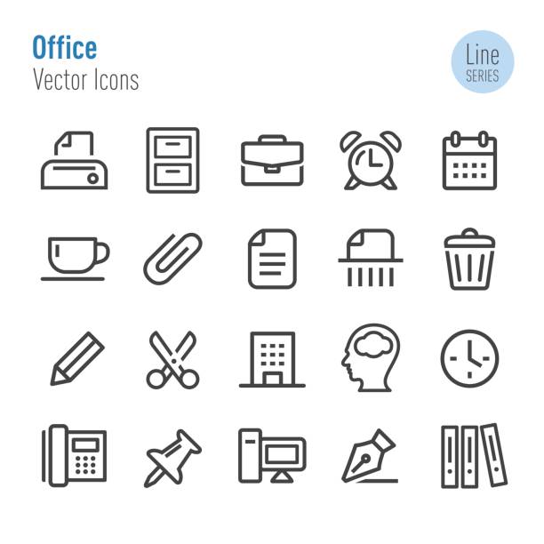 ilustrações de stock, clip art, desenhos animados e ícones de office icons - vector line series - office stationary paper ring binder