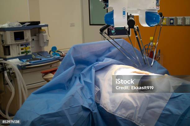 Advanced Robotic Surgery Machine At Hospitalsome Of Major Advantages Of Robotic Surgery Are Precision Miniaturisation Smaller Incisions Decreased Blood Loss Less Pain And Quicker Healing Time Stock Photo - Download Image Now