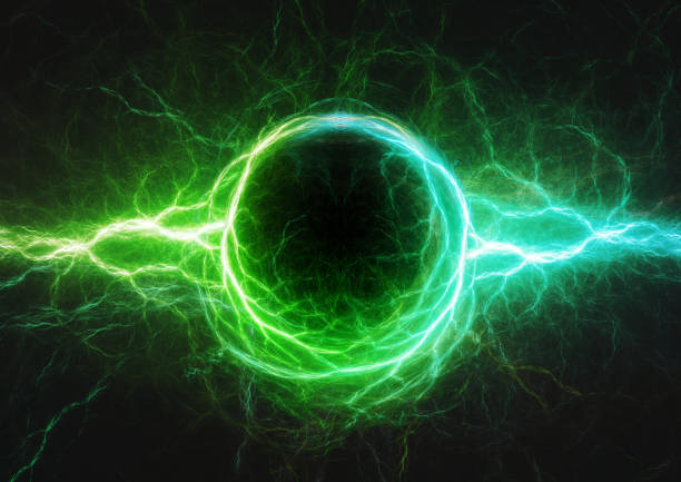 Blue and green lightning, plasma and electric power stock photo