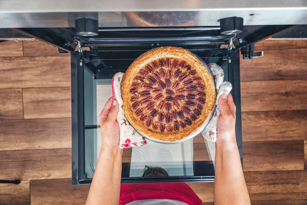 Baking Pecan Pie in The Oven for Holidays