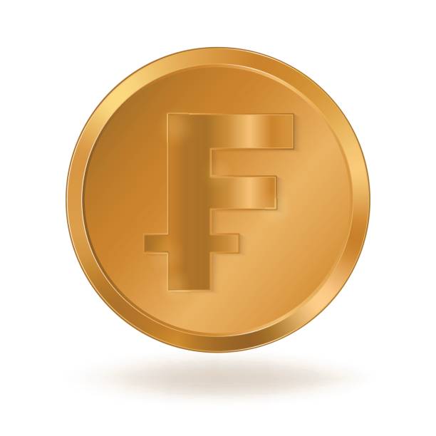 istock Golden coin with sign French Franc 853983920